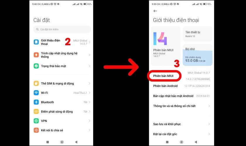 Vào Giới thiệu điện thoại rồi chọn mục Phiên bản MIUI