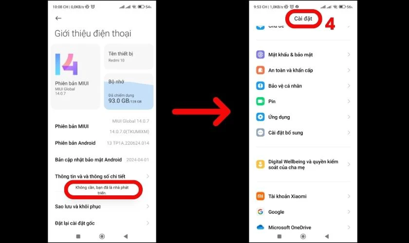 Nhấn liên tiếp vào Phiên bản MIUI cho đến khi hiện thông báo như hình