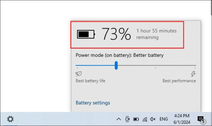 Cách hiển thị % pin laptop