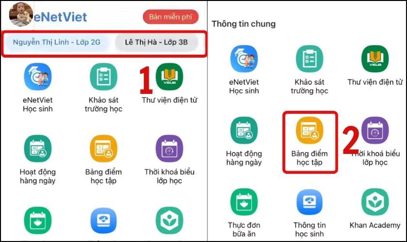 Cách cài đặt Enetviet cho 2 học sinh trên điện thoại nhanh