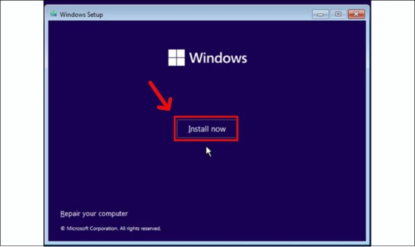 Để bắt đầu qu&aacute; tr&igrave;nh c&agrave;i đặt, chọn Install Now