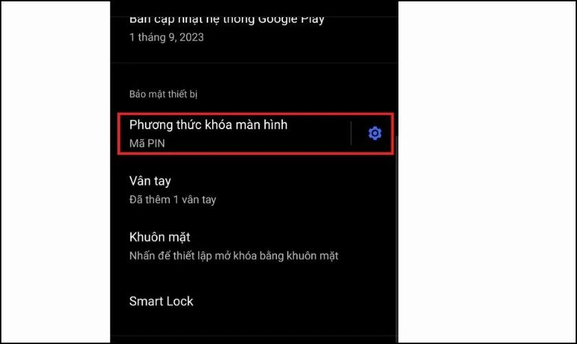 Chọn v&agrave;o mục Phương thức kh&oacute;a m&agrave;n h&igrave;nh 