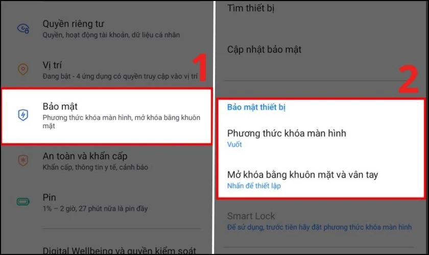 Chọn v&agrave;o mục bảo mật 