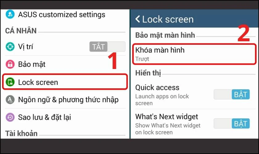 T&igrave;m mục Lock Screen v&agrave; chọn kh&oacute;a m&agrave;n h&igrave;nh 