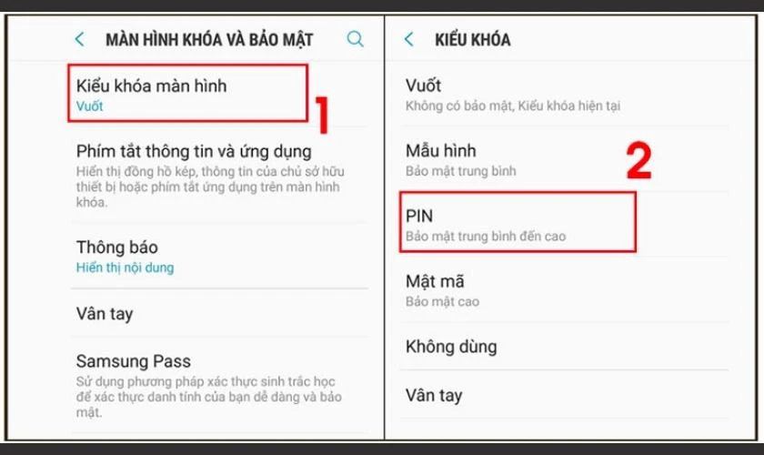 Chọn v&agrave;o mục Kiểu kh&oacute;a m&agrave;n h&igrave;nh