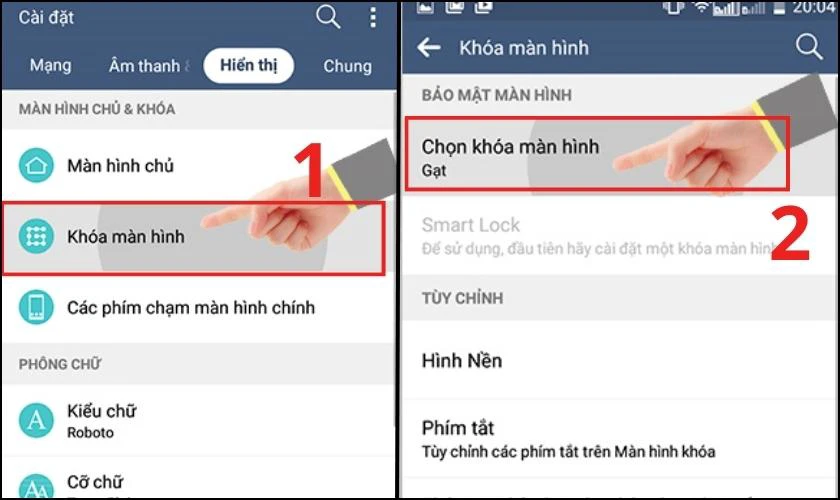 Chọn kh&oacute;a m&agrave;n h&igrave;nh điện thoại LG
