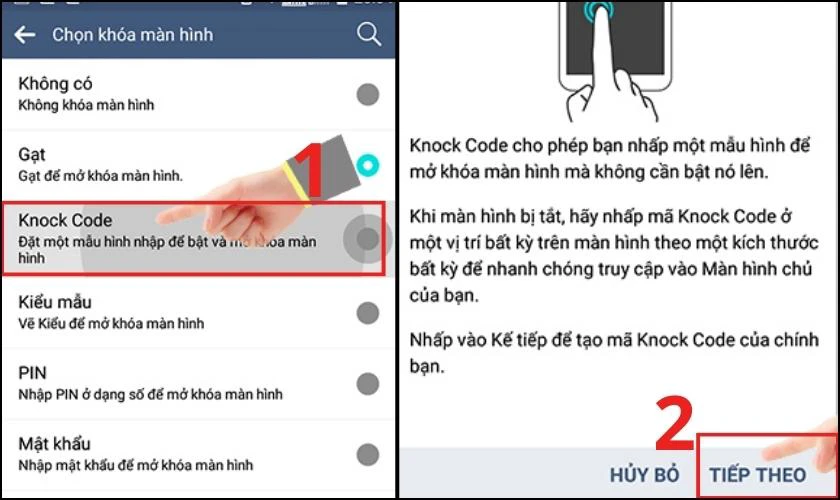 Chọn mục Knock Code