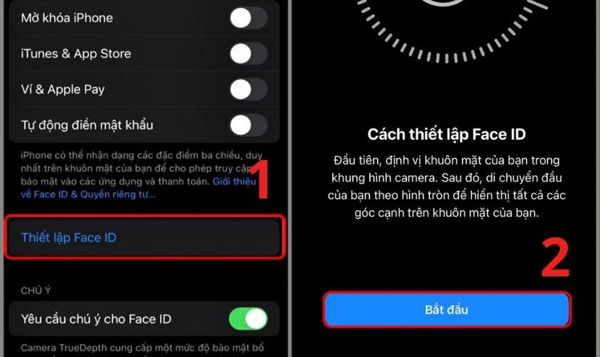 Tiến h&agrave;nh thiết lập nhận dạng Face ID 