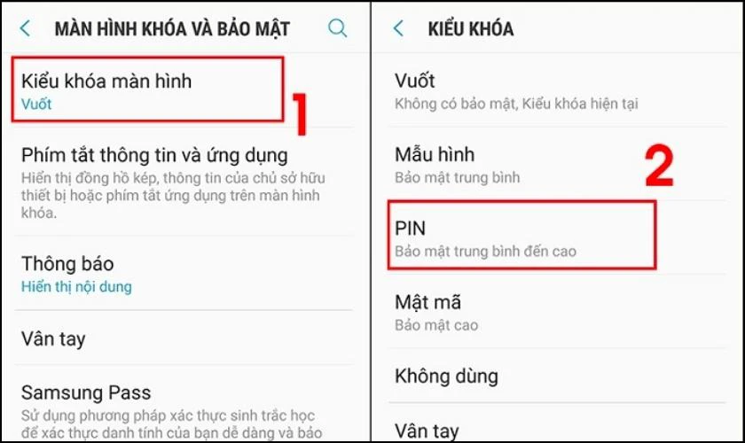 Chọn v&agrave;o kiểu kh&oacute;a mật khẩu 