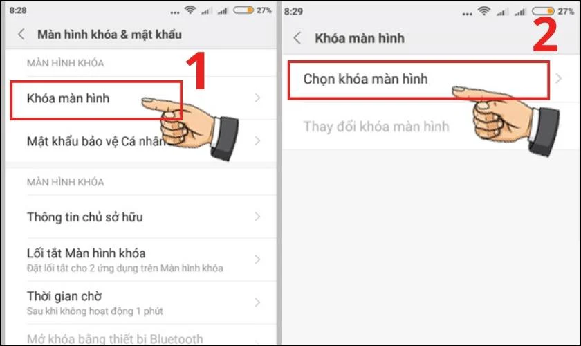 Nhấn Chọn kh&oacute;a m&agrave;n h&igrave;nh  