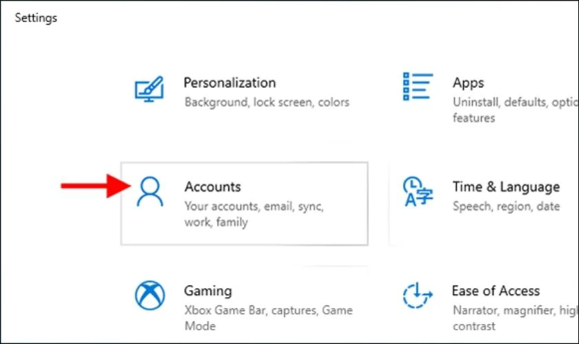 Vào mục Accounts