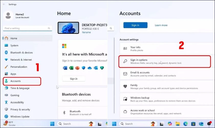 Nhấp chuột vào mục Accounts, chọn mục Sign-in options