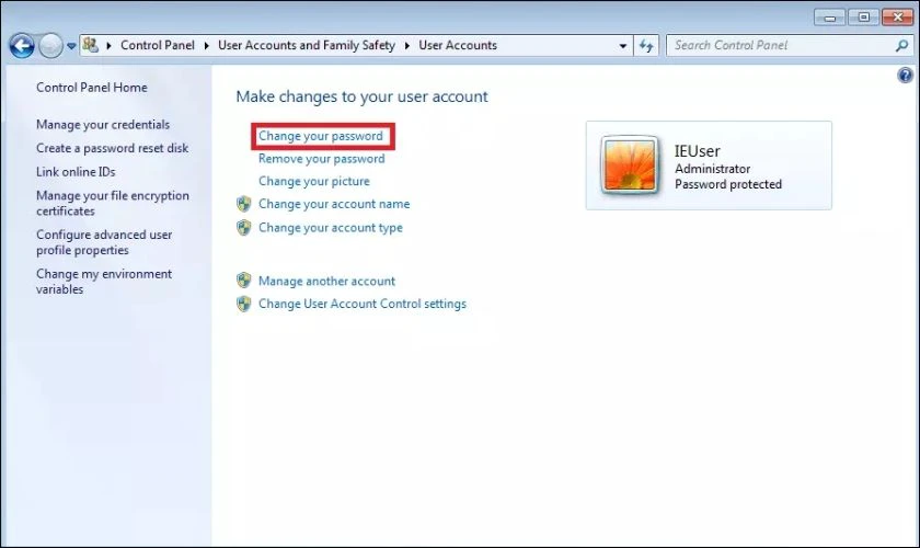 Sau đó bạn chọn Change your password