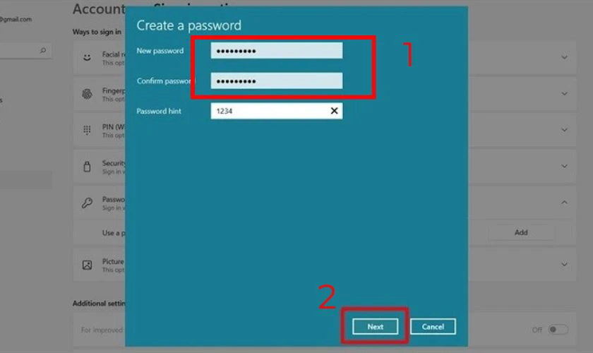 Điền mật khẩu muốn cài đặt vào mục New password và xác nhận lại mật khẩu ở mục Confirm password