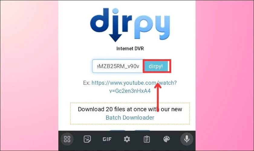 Thực hiện d&aacute;n link URL v&agrave;o phần mền dirpy 