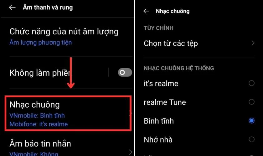 Thiết lập nhạc chu&ocirc;ng c&oacute; sẵn tr&ecirc;n điện thoại 