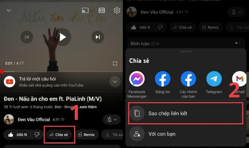 Chọn video muốn cài làm nhạc chuông trên Youtube