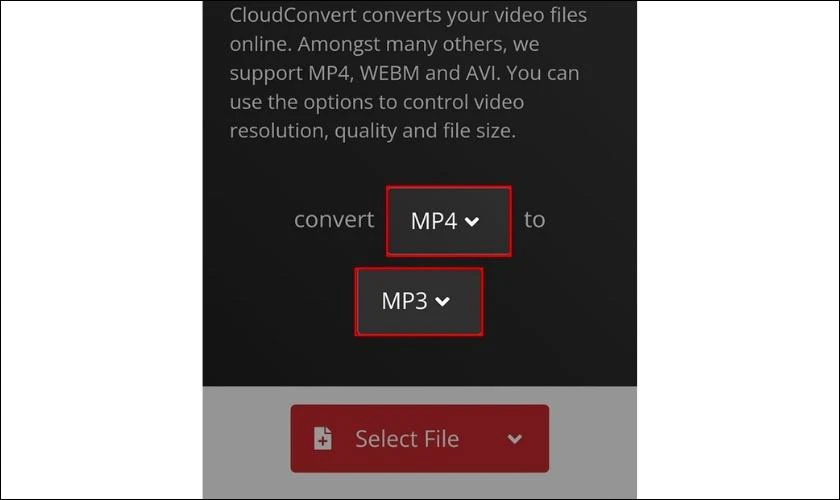 Chọn định dạng file âm thanh tải xuống