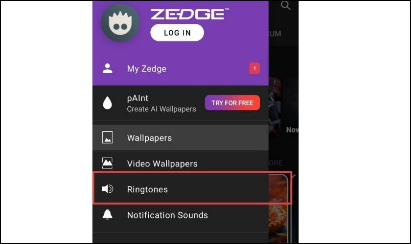 Chọn vào tính năng Ringtones