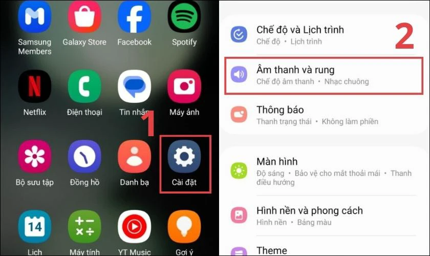 Vào mục Cài đặt chọn Âm thanh và rung