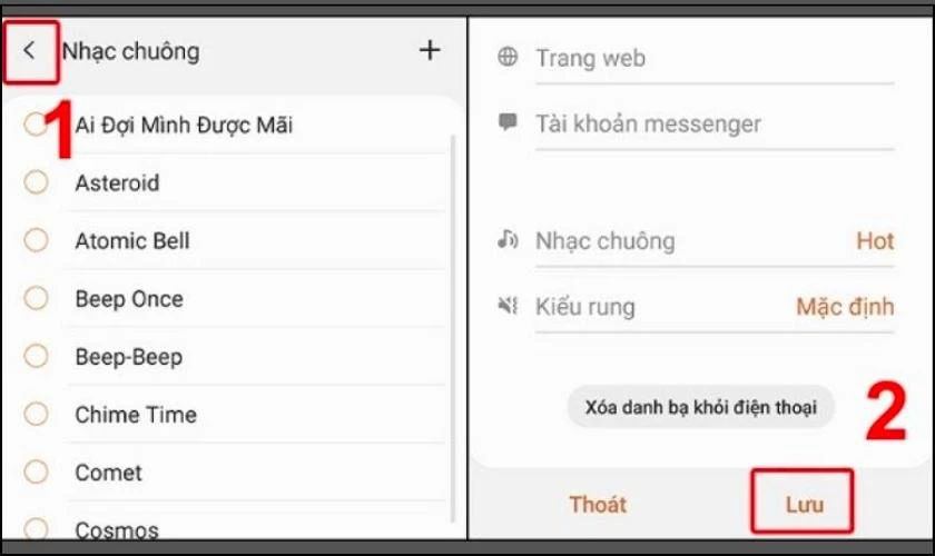 Nhấn mục quay trở lại và Lưu nhạc chuông đã cài