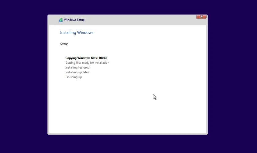 Quá trình cài đặt Windows 10 sẽ bắt đầu