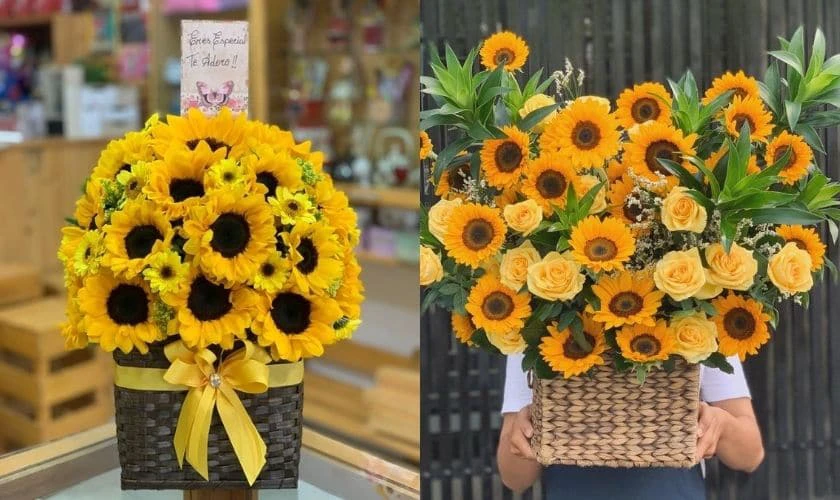 Cách cắm lẵng hoa hướng dương ngày Tết