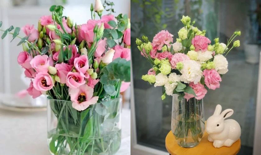 Cắm hoa trong lọ thuỷ tinh với hoa cát tường