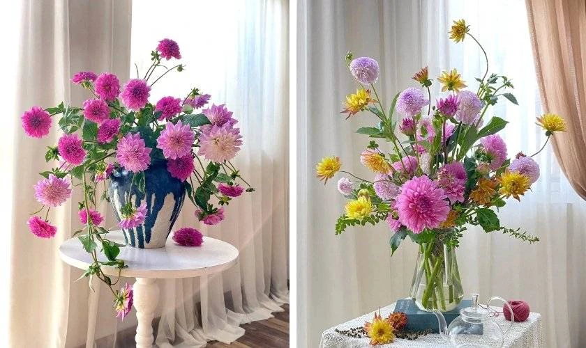 Cắm hoa thược dược tím