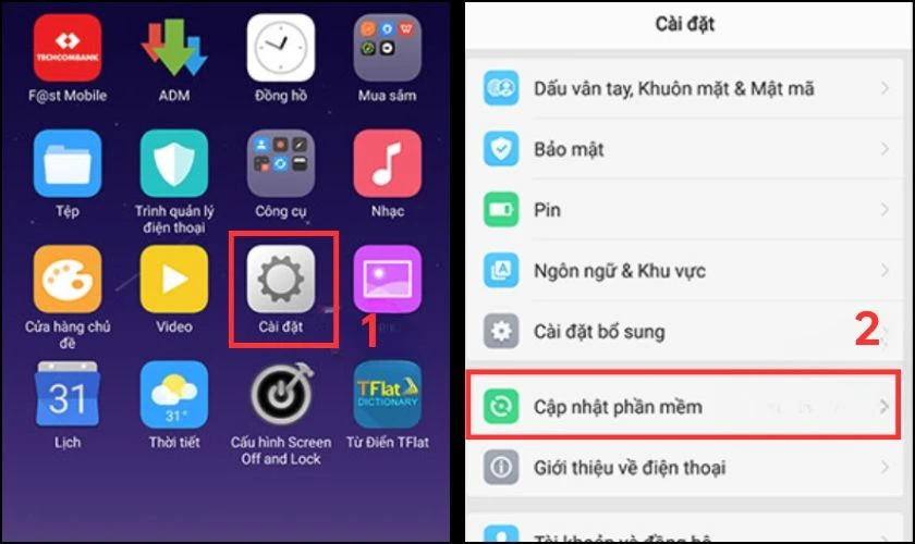 C&aacute;ch cập nhật phần mềm OPPO trong C&agrave;i đặt