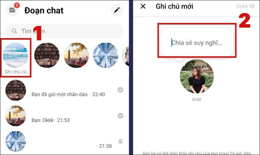 C&aacute;ch cập nhật suy nghĩ Messenger bằng t&iacute;nh năng Viết ghi ch&uacute;