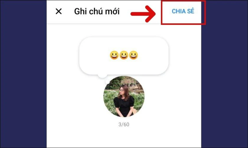 Nhấn n&uacute;t Chia sẻ d&ograve;ng trạng th&aacute;i suy nghĩ mới vừa tạo