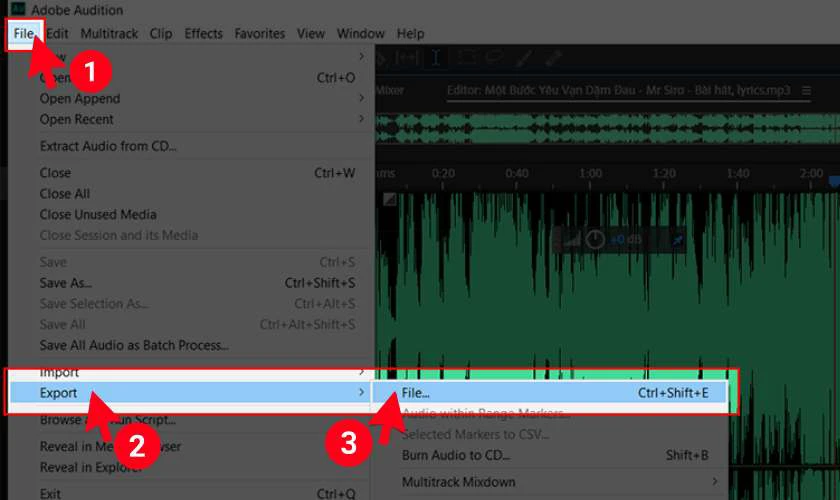 Để xuất file, v&agrave;o menu File, chọn Export, nhấp File