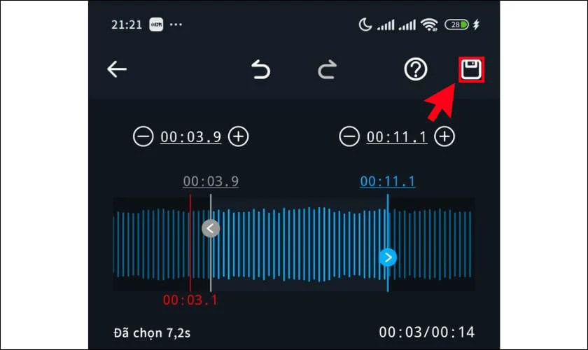 Bấm biểu tượng lưu ph&iacute;a tr&ecirc;n b&ecirc;n phải m&agrave;n h&igrave;nh