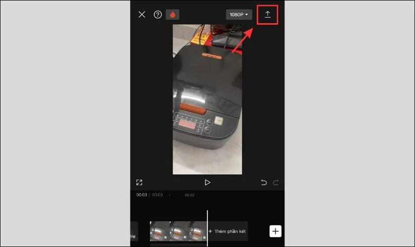 Xuất video bằng cách nhấn vào biểu tượng mũi tên