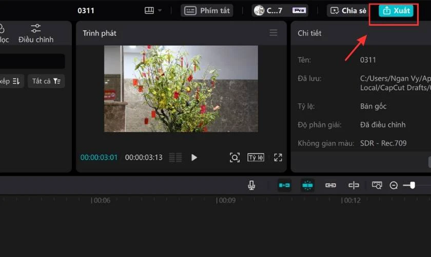 Bạn chọn mục Xuất để lưu video về máy
