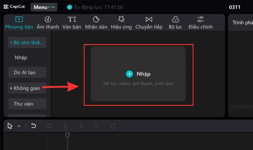Ở phần Phương tiện, để thêm video muốn cắt bạn nhấn chọn biểu tượng (+) Nhập