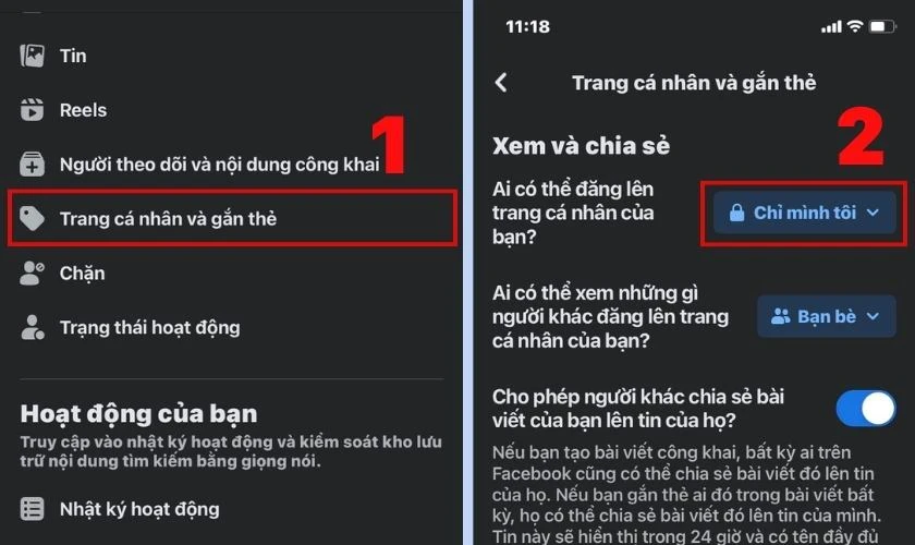 Đến mục Trang cá nhân và gắn thẻ