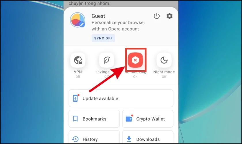 Chọn vào mục AdBlocking