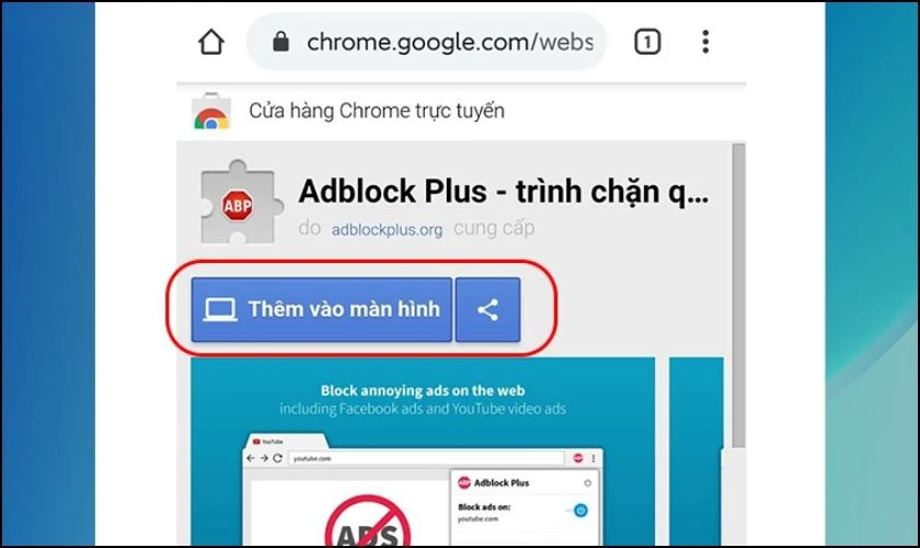 Thêm tiện ích Adblock vào màn hình
