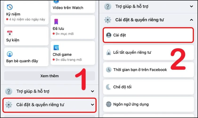 Chọn vào Cài đặt và Quyền riêng tư