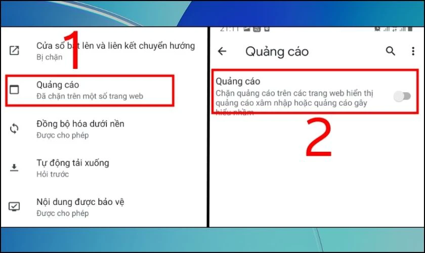 Chọn tắt quảng cáo để tránh bị làm phiền