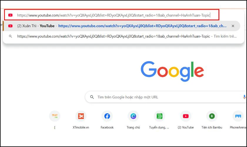 Copy link rồi dán URL sang tab mới