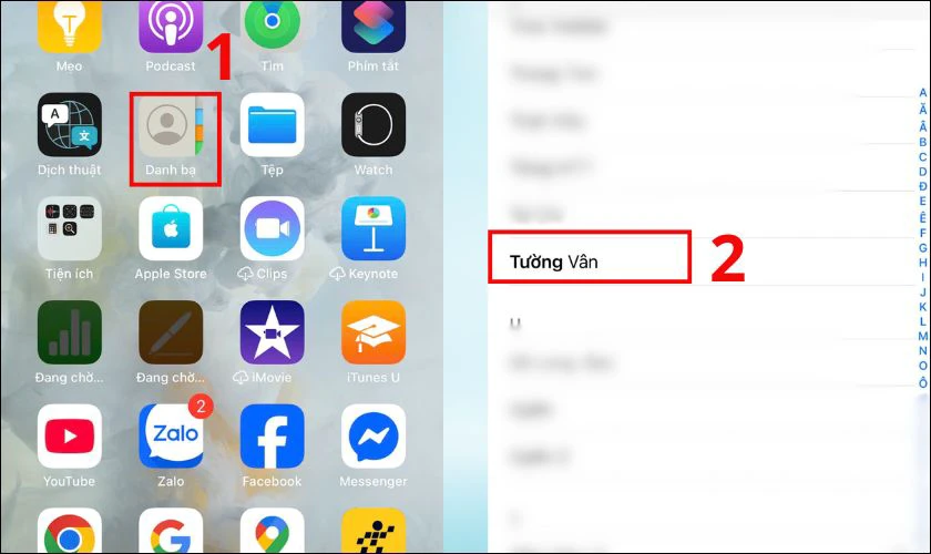 Mở ứng dụng Danh bạ sau đ&oacute; t&igrave;m v&agrave; chọn li&ecirc;n hệ bạn muốn chặn