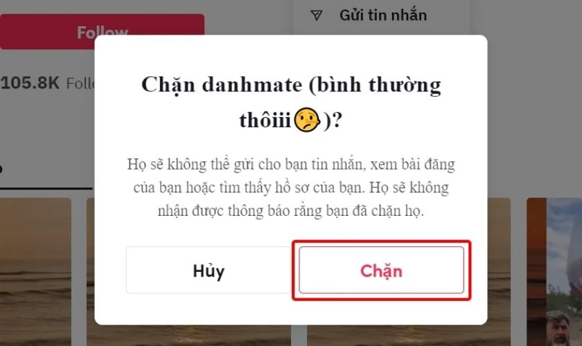 Xác nhận chặn tài khoản