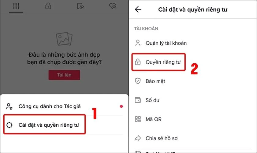 Chọn Cài đặt và quyền riêng tư, sau đó nhấn Quyền riêng tư