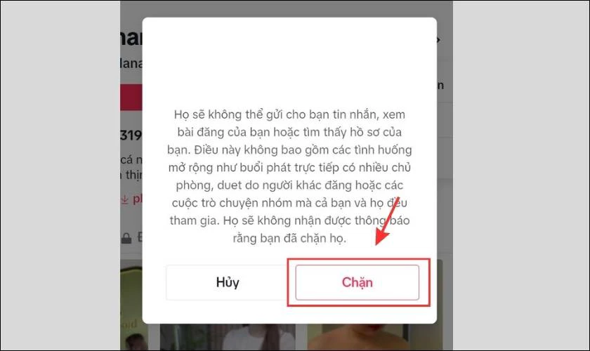 Nhấn chọn mục Chặn v&agrave; X&aacute;c nhận