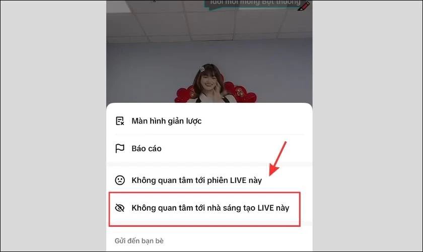 Nhấn chọn Kh&ocirc;ng quan t&acirc;m nh&agrave; s&aacute;ng tạo phi&ecirc;n LIVE n&agrave;y