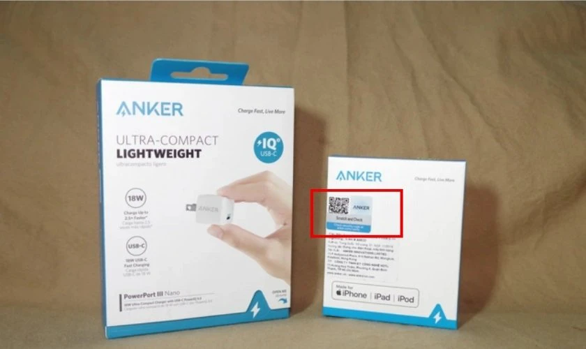 Check củ sạc Anker ch&iacute;nh h&atilde;ng bằng m&atilde; bảo mật