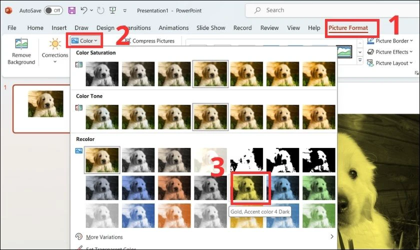 Chọn vào mục Color và lựa chọn màu sắc bạn muốn thay đổi